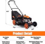 Ezasin 21" Self-Propelled Gas Lawn Mower, 170cc 4-Stroke Engine - Image 9