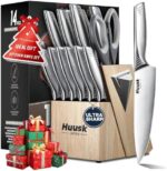Huusk Knife Set with Block and Sharpener, 14 Pcs Japanese Stainless Steel Kitchen Knife Sets Dishwasher Safe, Sharp Silver Professional Knives Set with Box for Kitchen, Christmas Gifts for Men Women: Home & Kitchen - Image 8