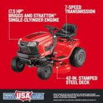 CRAFTSMAN 42" Gas Riding Lawn Mower with 17.5 HP* Briggs and Stratton Single-Cylinder Engine, Gas Lawn Tractor with 7-Speed Transmission, Red/Black (13AN77XSA93) - Image 6