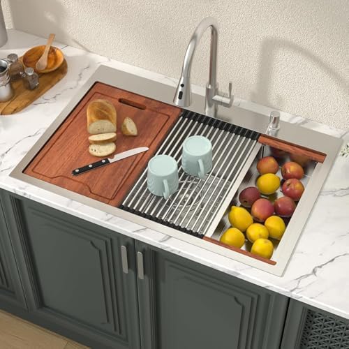 Lordear 33 Drop In Kitchen Sinks Worktation - 33x19 Drop Kitchen Sink 16 Gauge 304 Stainless Steel