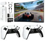 Retro Wireless Gaming Console 2026 New Edition Built-in 128GB storage Features 23 emulators supporting 20,000+ games Includes dual 2.4GHz wireless controllers 4K HDMI TV gaming stick—plug and play