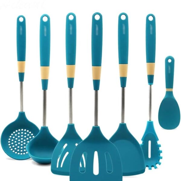7 Pcs Kitchenware Silicone Heat Resistant Kitchen Cooking Utensils Non-Stick Stainless Steel Handle Cooking Tools Gadget Sets