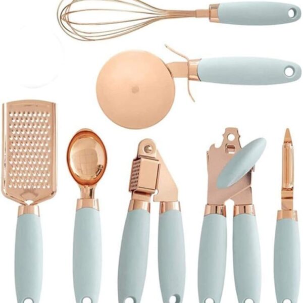 7-Piece Kitchen Gadgets Set Copper Coated Stainless Steel Utensils with Soft Touch Handles, Garlic Press Whisk Cheese Grater (Color : B) (B)