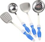 Stainless steel material, solid and practical, easy to clean, not easy to rust. Rounded edges, circular design, fit the bottom of the pot stir-fry smoothly without hurting the pot. polishing process design, bright as a. Large hanging hole, easy to hang, easy to store. Widen and deepen the spoon, - scoop up the satisfaction. Silicone utensils that are very suitable for cooking with non stick pans; Close contact with the surface of the flat bottomed pan without scratching the non stick coating