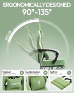Dowinx Gaming Chair Breathable Fabric Game Chair with Gel Pad and Storage Bag, Comfortable Gamer Chair with Pocket Spring Cushion,Ergonomic Computer Chair with Footrest,Green and White - Image 2