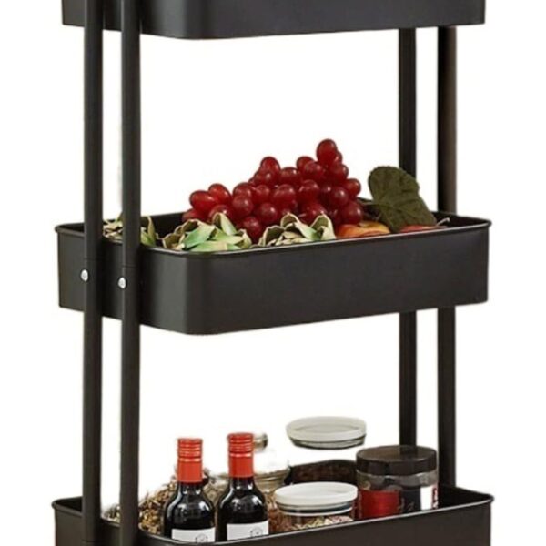 Kitchen Storage Rack Kitchen Storage Racks Parlor Bathroom Office Shelf Gadget Stainless Steel Holder Trolleys Food Clothes Sundry Organizer 3-Layer Storage Shelves (Color : Gold) (Black)
