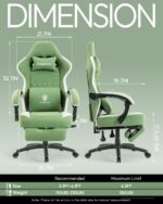 Dowinx Gaming Chair Breathable Fabric Game Chair with Gel Pad and Storage Bag, Comfortable Gamer Chair with Pocket Spring Cushion,Ergonomic Computer Chair with Footrest,Green and White - Image 4