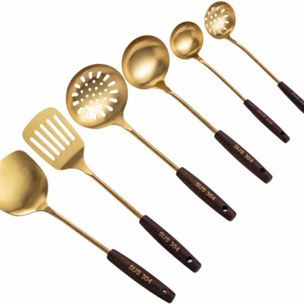 Kitchen Utensils Set，Cooking Utensils Gadgets Spoons for Cooking Spatulas 304 Stainless Steel Cooking Utensils Spatulas Spoons Kitchen Tools 6 Pieces Sets