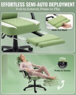 Dowinx Gaming Chair Breathable Fabric Game Chair with Gel Pad and Storage Bag, Comfortable Gamer Chair with Pocket Spring Cushion,Ergonomic Computer Chair with Footrest,Green and White - Image 3