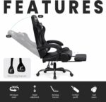 N-GEN GAMING Video Gaming Chair with Footrest Lumbar Support for Home Office High Back Recliner Height Adjustable Ergonomic Comfy Leather Computer Desk Chair (Black) - Image 6