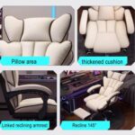 Office Products Dormitory Bedroom Computer Chair Home Gaming Chair Comfortable Long-Term Sitting Reclining Sofa Backrest Chair Ergonomic Office Desk Seat Chair(Beige) - Image 2