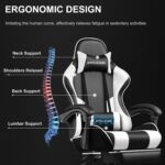 GTPLAYER Gaming Chair, Computer Chair with Footrest and Lumbar Support, Height Adjustable Game Chair with 360°-Swivel Seat and Headrest and for Office or Gaming (Pearl White) - Image 5