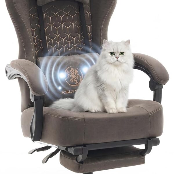 Gaming Chair Breathable Leather with Pocket Spring Cushion, Wide and High Ergonomic Office Chair with Headrest, Computer Gaming Chair with Footrest for Adult and Teen (Grey Leather)