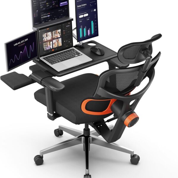 Newtral Ergonomic Office Chair with Fully Adaptive Lumbar Support, 136°Tilt Function, Computer Desk Chair with Soft 4D Armrest, Adjustable Headrest (Supreme with Laptop Tray, Black)