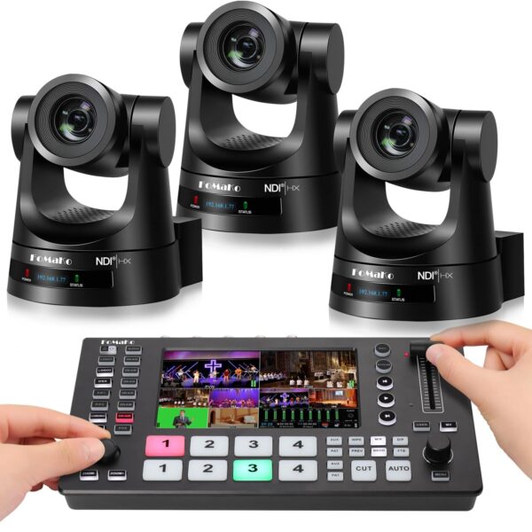 FoMaKo NDI PTZ Camera,30X Optical Zoom, AI Auto Tracking HDMI PTZ Camera, for University Graduation Ceremonies and Gaming/Esports tournaments Live Streaming and Production,NDI PTZ Bundle(KN30A X3+M4)