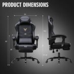 GTPLAYER Gaming Chair, Office Chair High Back Computer Chair with Foot Rest for Adults, Leather Desk Chair Executive Ergonomic Height Adjustable with Headrest and Lumbar Support, 300lbs Black - Image 6