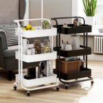 Kitchen Storage Rack Kitchen Storage Racks Parlor Bathroom Office Shelf Gadget Stainless Steel Holder Trolleys Food Clothes Sundry Organizer 3-Layer Storage Shelves (Color : Gold) (Black) - Image 3