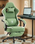 Dowinx Gaming Chair Breathable Fabric Game Chair with Gel Pad and Storage Bag, Comfortable Gamer Chair with Pocket Spring Cushion,Ergonomic Computer Chair with Footrest,Green and White - Image 5