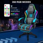 HOFFREE Led Gaming Chair with Speakers and Massage Video Game Chair Big and Tall for 400lbs with Footrest Reclining High Back Computer Desk Chair Blue and Black - Image 5