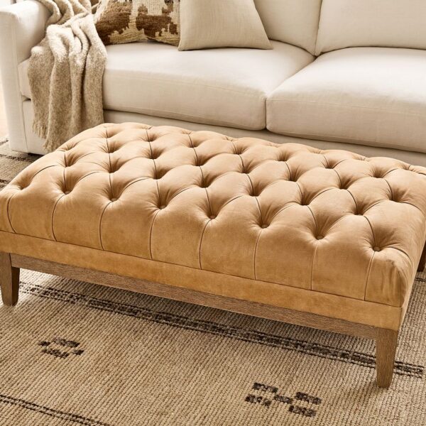 Edgewood Tufted Leather Ottoman