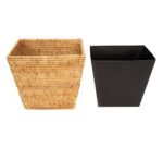 Tava Handwoven Rattan Tapered Waste Basket with Metal Insert - Image 2